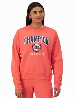 Women's Champio Powerblend Crewneck Sweatshirts Coral | E1UF04