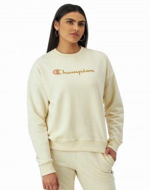 Women's Champio Powerblend Crewneck Sweatshirts Beige | G9AK63