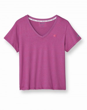 Women's Champio Powerblend V-Neck T Shirts Purple | V4NR44