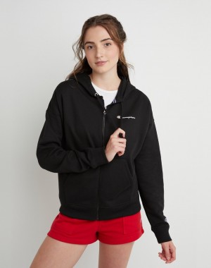 Women's Champio Powerblend Zip-Up Hoodie Black | Y8OQ04