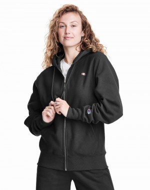 Women's Champio Reverse Weave Full Zip Oversized Hoodie Jackets Black | O4IX89