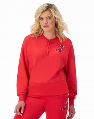 Women's Champio Reverse Weave Henley Sweatshirts Red | X2BW97