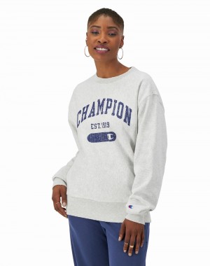 Women's Champio Reverse Weave Oversized Crewneck Sweatshirts Grey | U9WI11