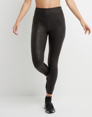 Women's Champio Soft Touch 7/8 Faux Leather Leggings Black | D9JQ55