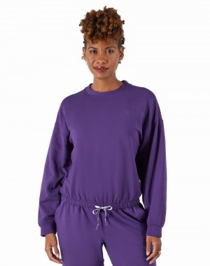 Women's Champio Soft Touch Drawstring Crewneck Sweatshirts Purple | K8WI11