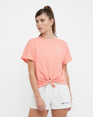 Women's Champio Tie-Front T Shirts Coral | Q9MP04