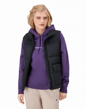 Women's Champio Utility Puffer Vest Black | B8LU01