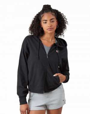 Women's Champio Zip-Up Hoodie Black | F2EL01