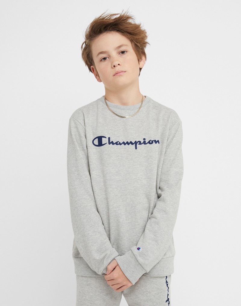 Boys\' Champio French Terry Crewneck Sweatshirts Grey | L6SQ32