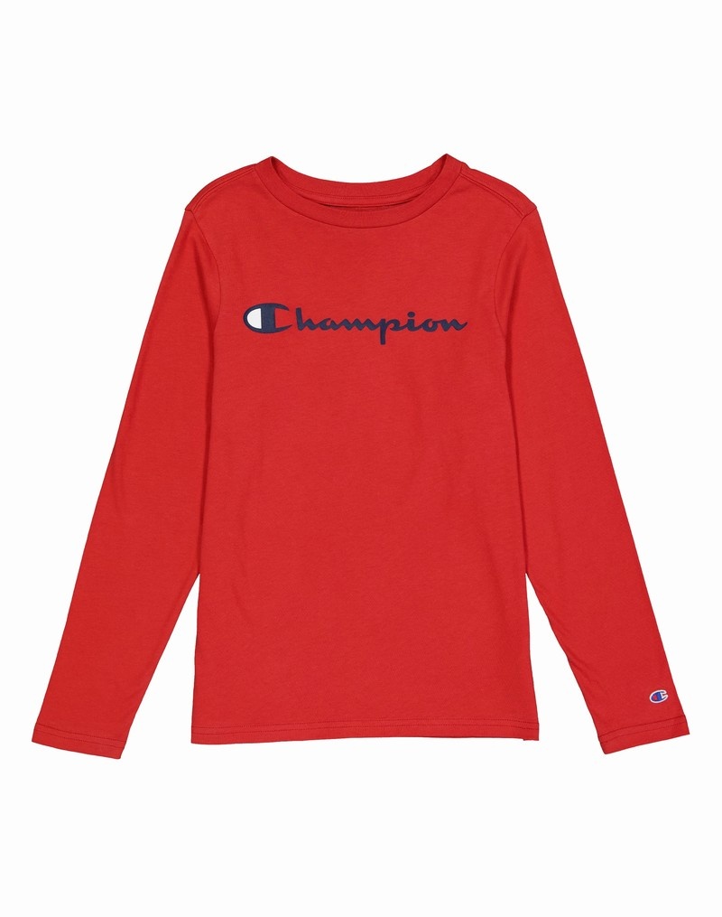 Boys\' Champio Long-Sleeve T Shirts Red | K3MU30