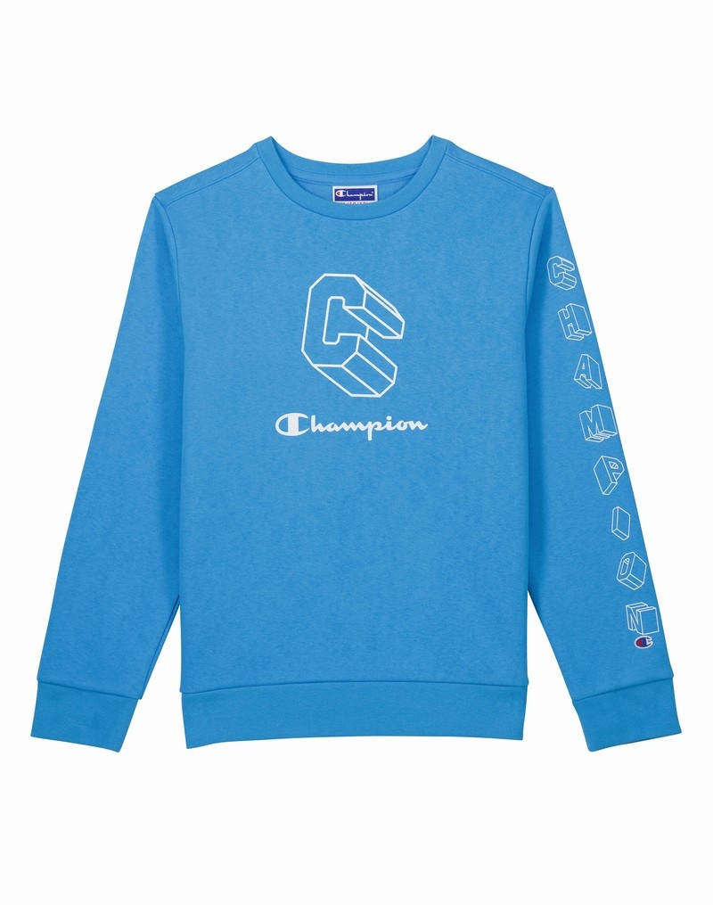 Boys\' Champio Powerblend Crew Sweatshirts Blue | C0FF97