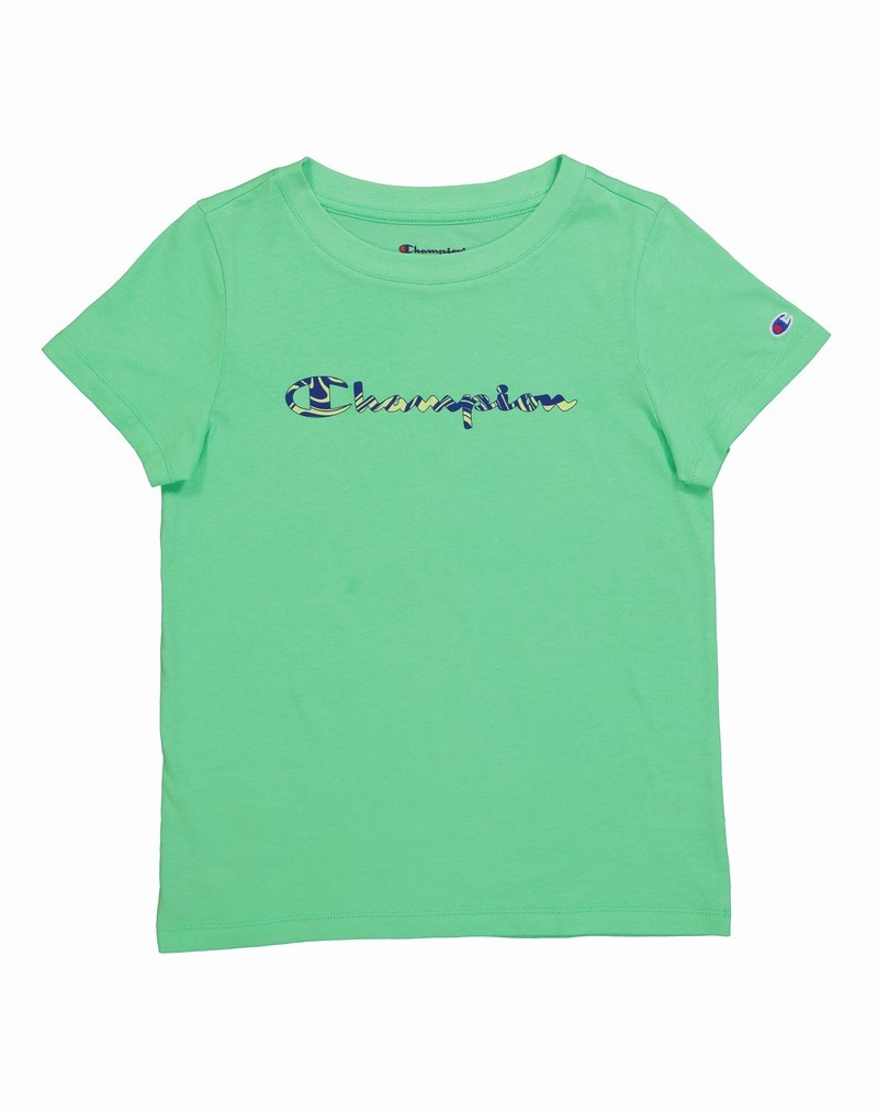 Girls\' Champio Crew T Shirts Green | K3ZP96