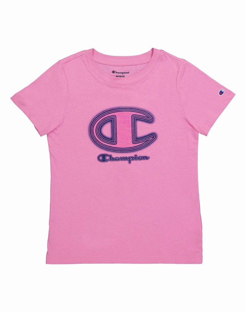 Girls\' Champio Crew T Shirts Pink | U9ZM92