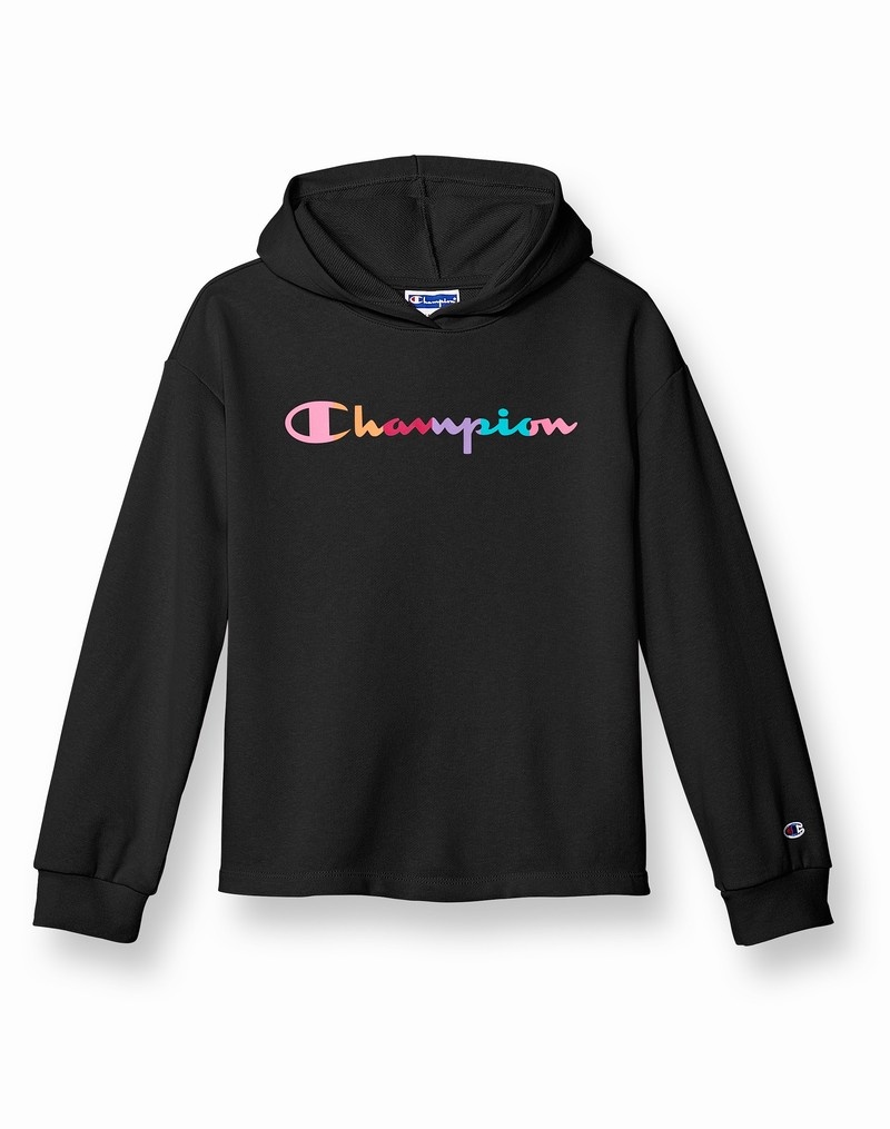 Girls\' Champio French Terry Hoodie Black | V9RU05