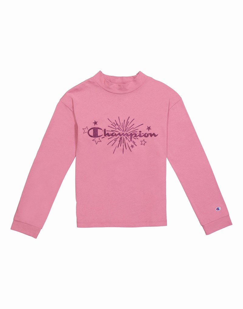 Girls\' Champio Long-Sleeve Mock Neck T Shirts Pink | V0VI66