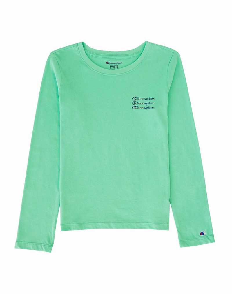 Girls\' Champio Long-Sleeve T Shirts Green | X5GV92