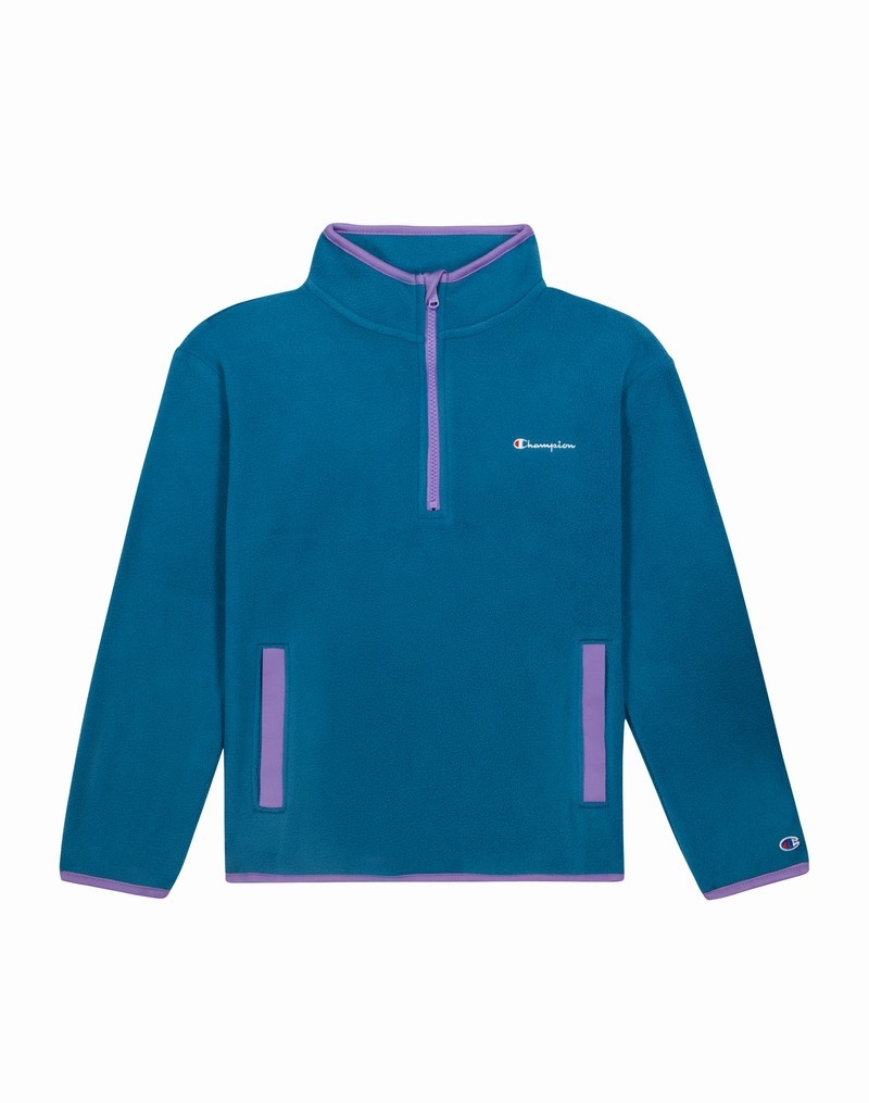 Girls\' Champio Micro Fleece Quarter-Zip Pullover Turquoise | C2ME02