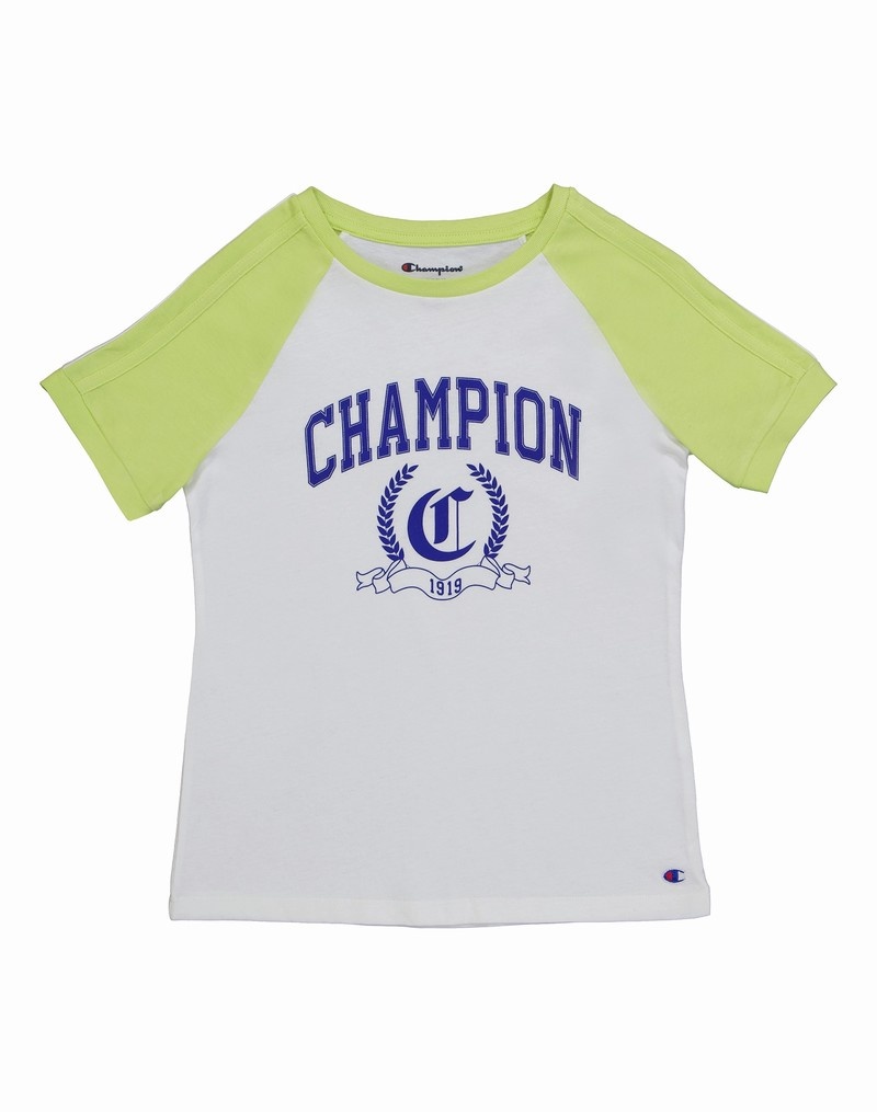 Girls\' Champio Raglan Short-Sleeve T Shirts White | Z4LT20