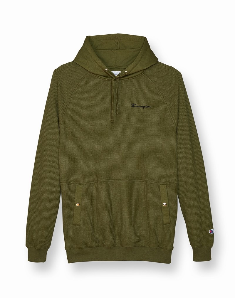 Men\'s Champio Big & Tall Brushed Waffle Hoodie Olive | G5PC92