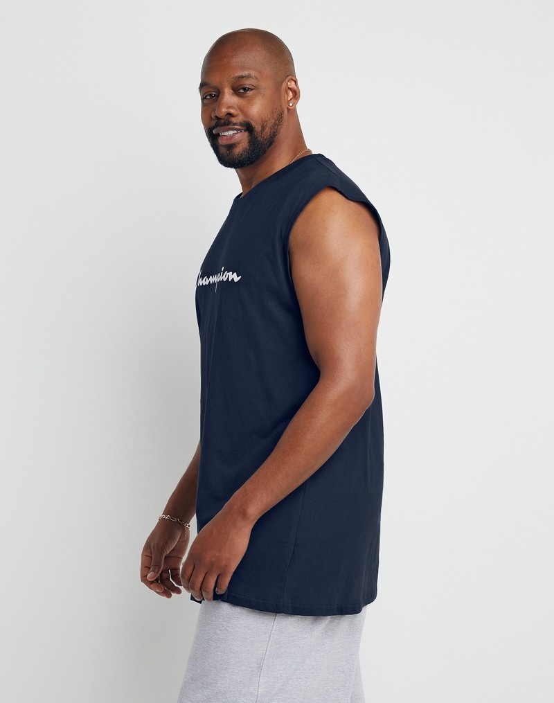 Men's Champio Big & Tall Classic Muscle T Shirts Navy | M8UM76