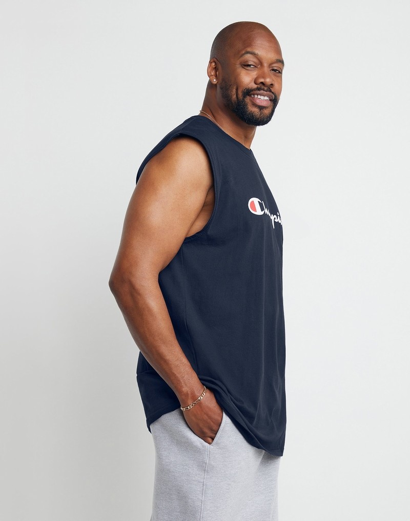 Men's Champio Big & Tall Classic Muscle T Shirts Navy | M8UM76