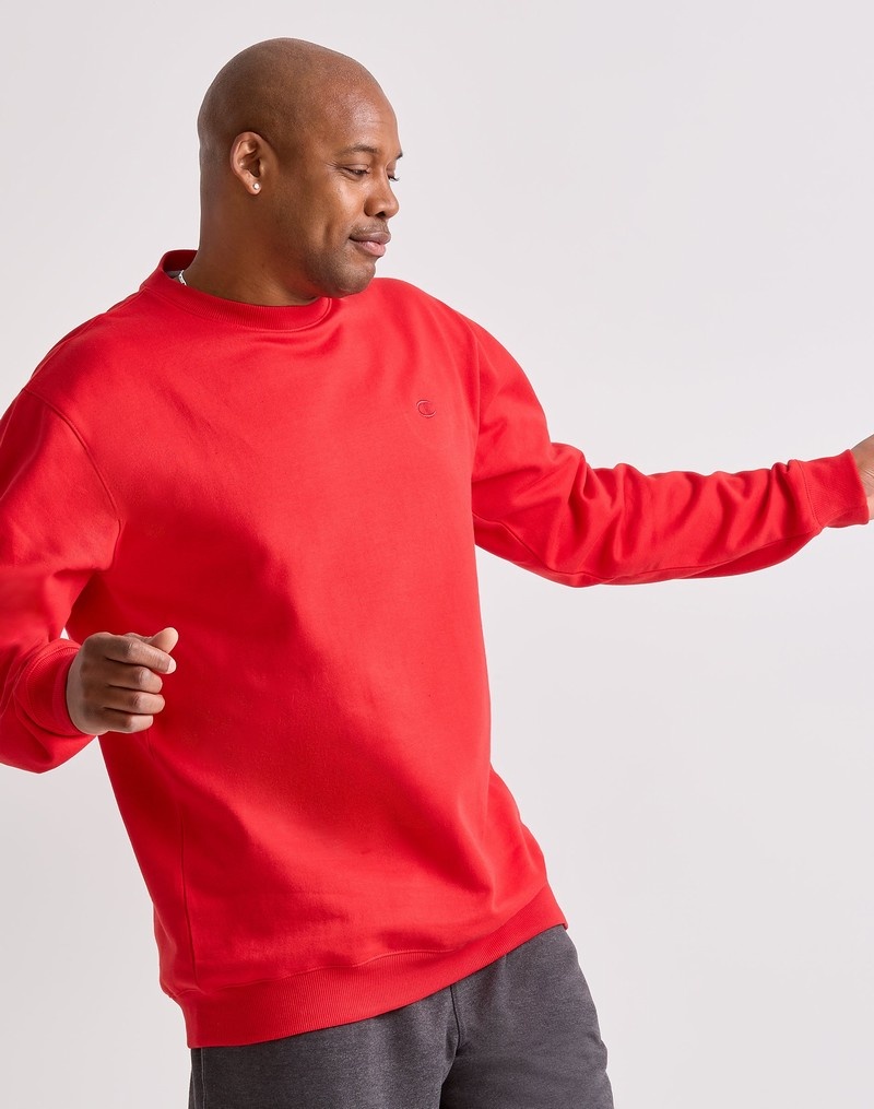 Men's Champio Big & Tall Fleece Crew Sweatshirts Red | M1NT65