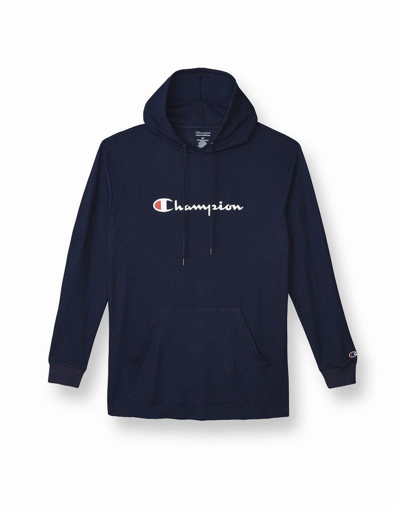 Men\'s Champio Big & Tall Waffle Hoodie Navy | I3EL76