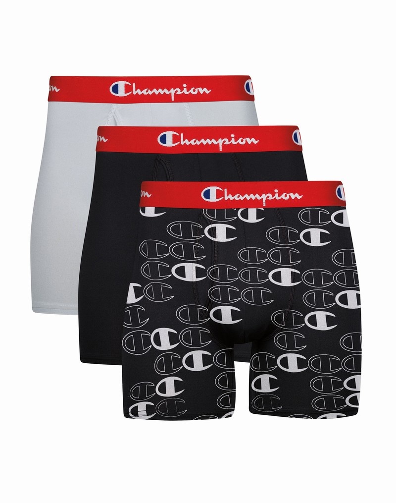 Men\'s Champio Boxer Pack Briefs Black | B5UG99