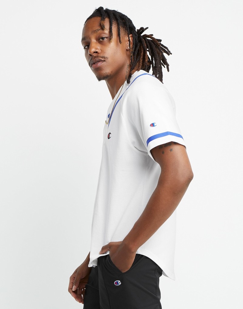 Men's Champio Braided Baseball Jersey White | F8QM53