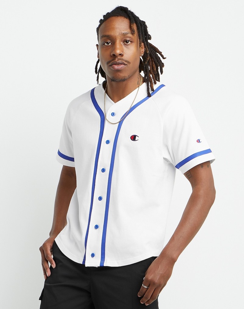 Men\'s Champio Braided Baseball Jersey White | F8QM53