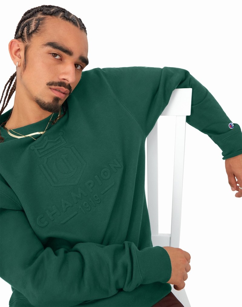 Men's Champio Classic Fleece Crewneck Sweatshirts Green | T1SY58