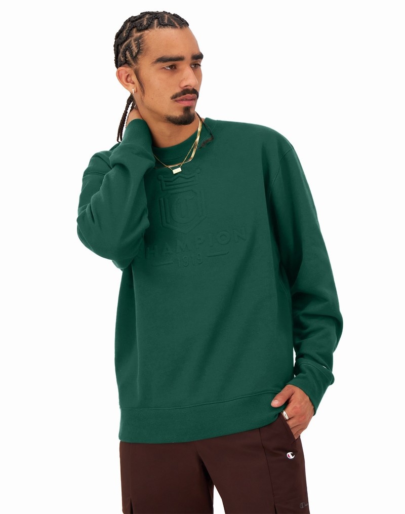 Men\'s Champio Classic Fleece Crewneck Sweatshirts Green | T1SY58