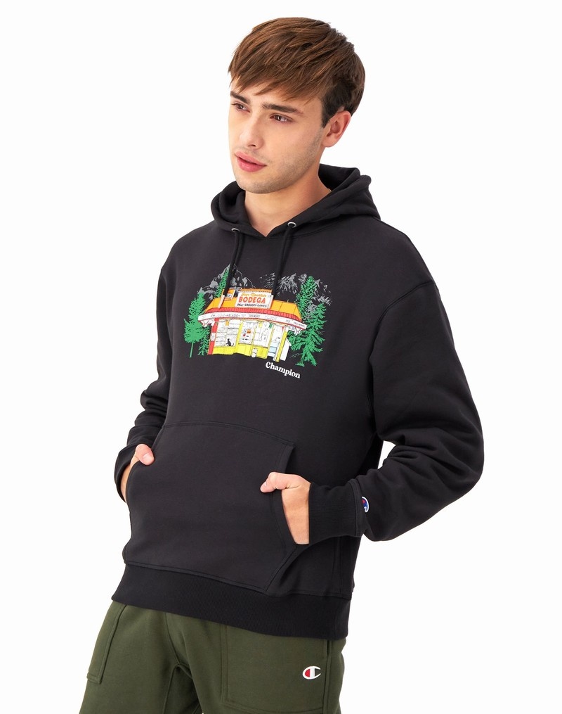 Men's Champio Classic Fleece Hoodie Black | H4YY42