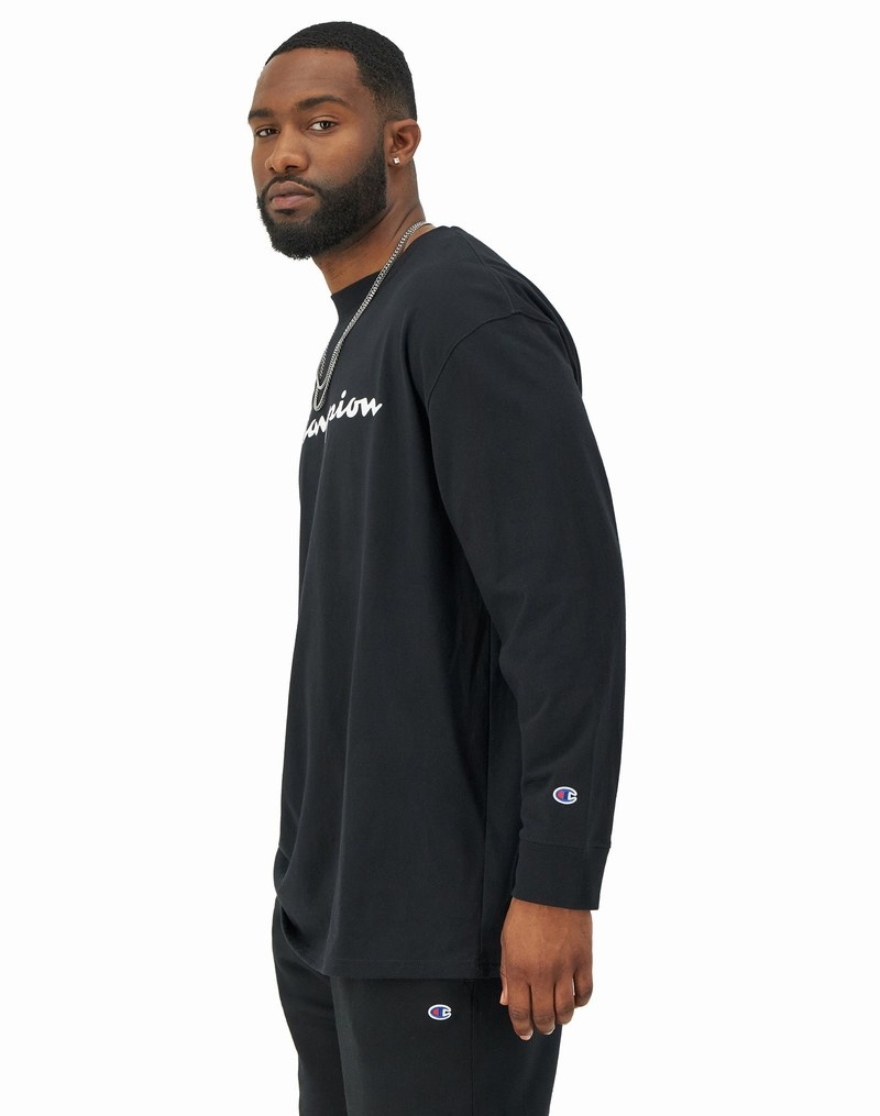 Men's Champio Classic Graphic Long-Sleeve T Shirts Black | P2MD87