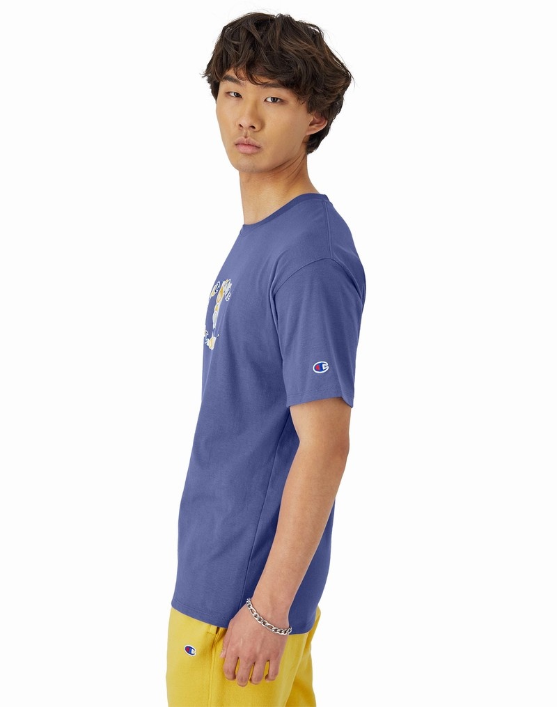 Men's Champio Classic Graphic T Shirts Blue | W3MI12