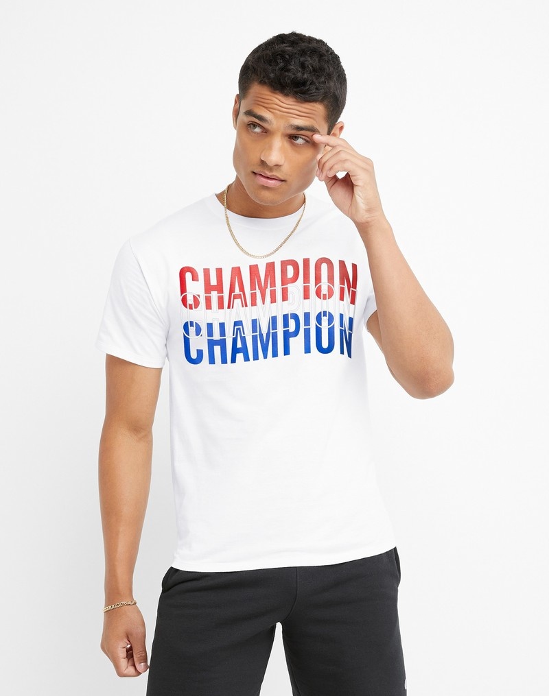 Men\'s Champio Classic Graphic T Shirts White | K8SU15