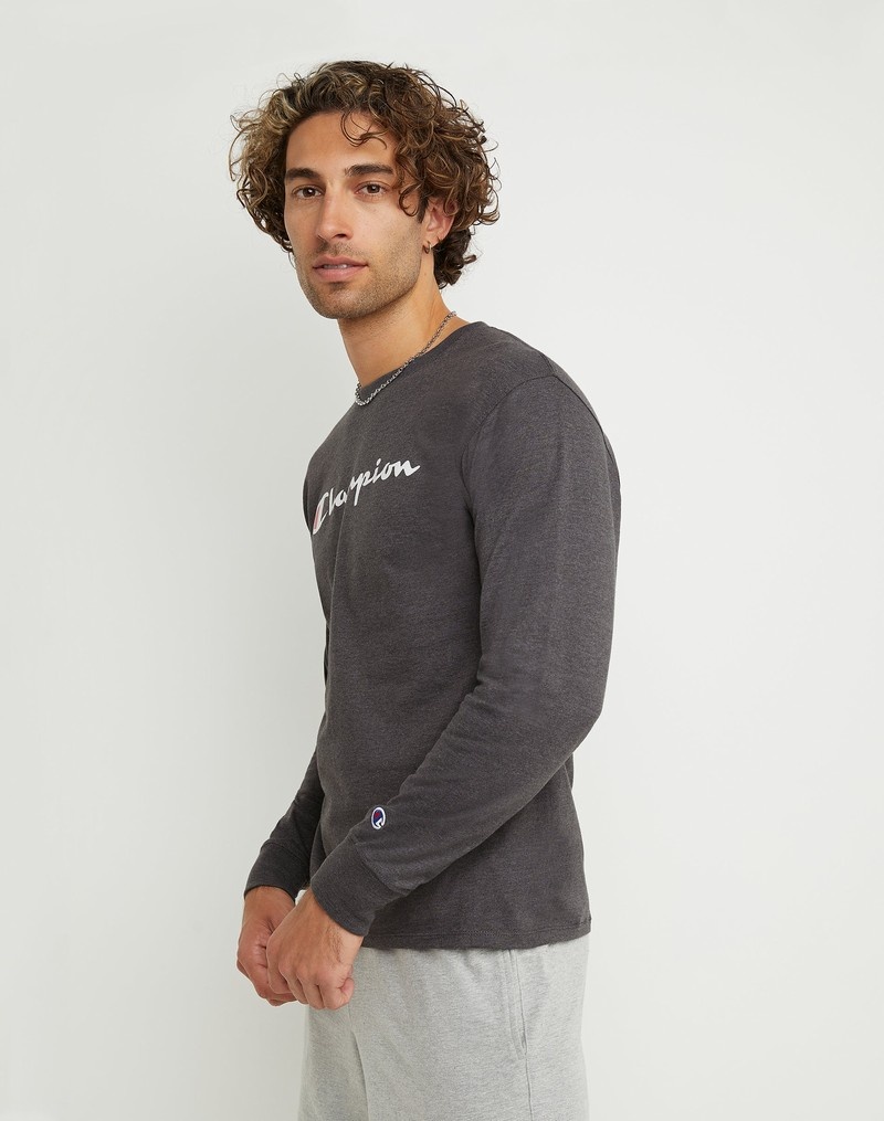 Men's Champio Classic Long-Sleeve T Shirts Grey | P6AA25