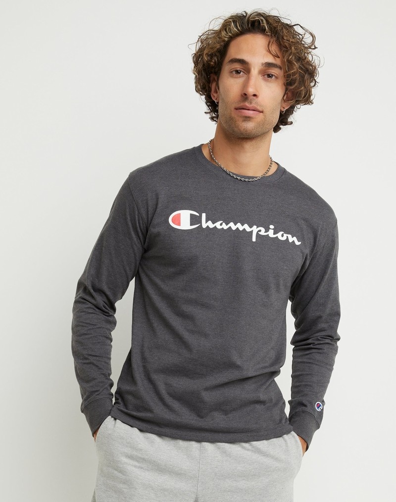 Men's Champio Classic Long-Sleeve T Shirts Grey | P6AA25