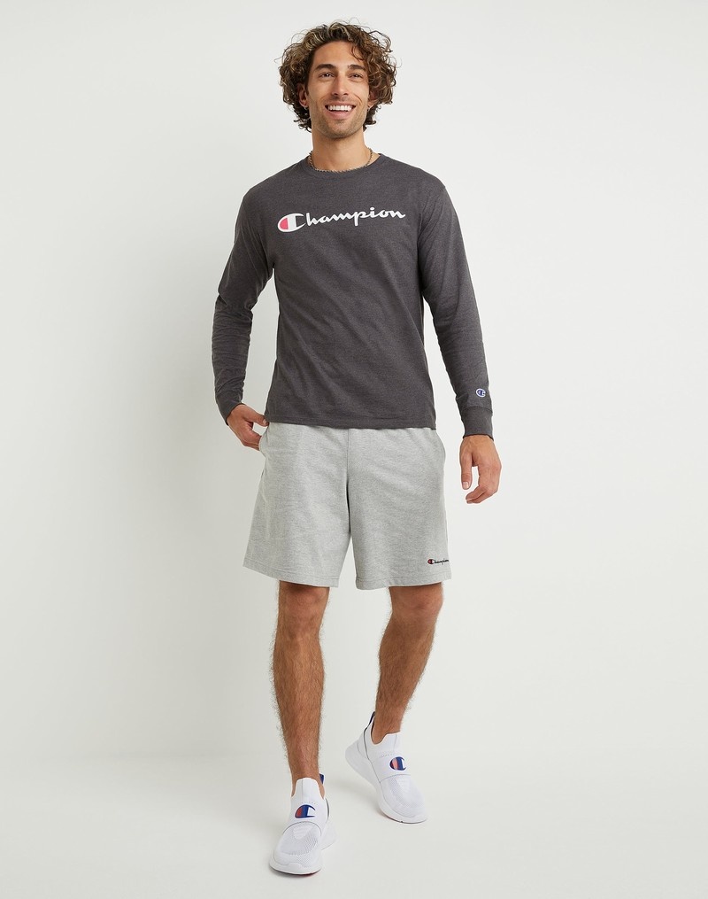 Men's Champio Classic Long-Sleeve T Shirts Grey | P6AA25