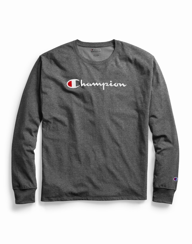 Men's Champio Classic Long-Sleeve T Shirts Grey | P6AA25