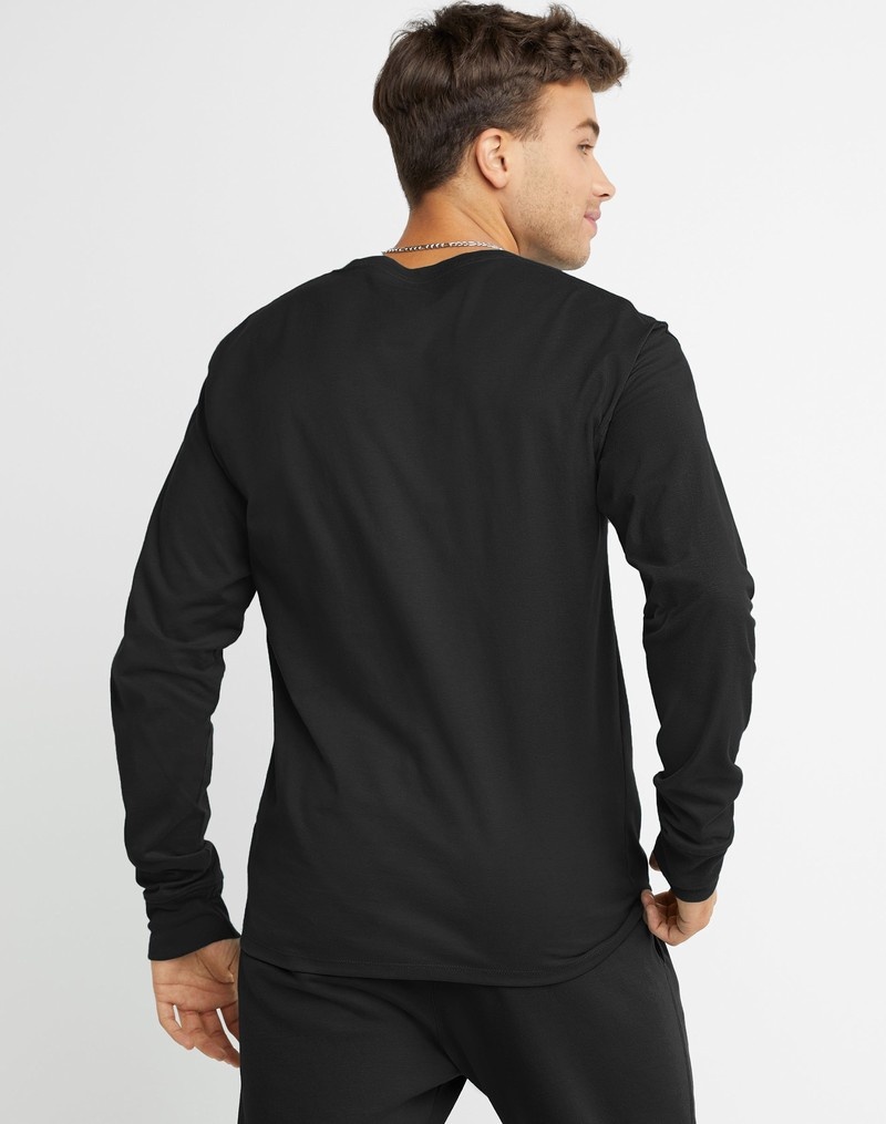 Men's Champio Classic Long Sleeve T Shirts Black | F4WN09