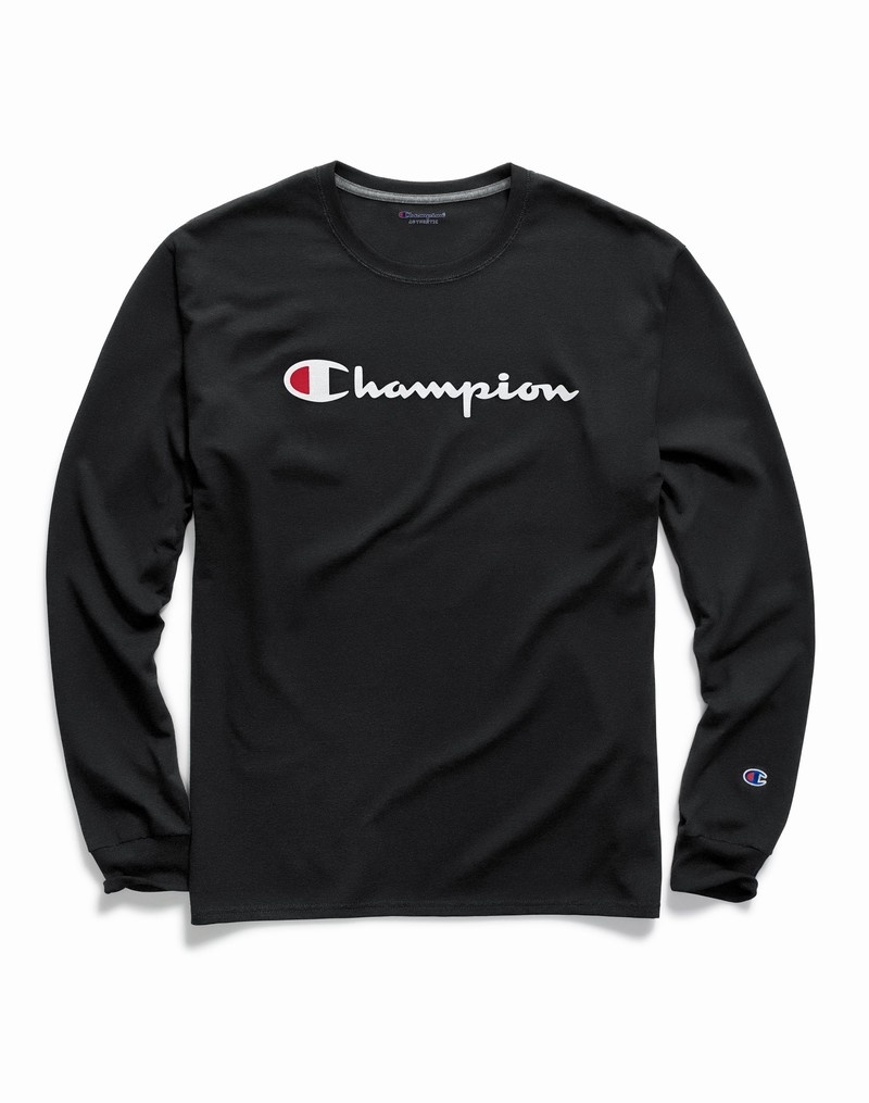 Men's Champio Classic Long Sleeve T Shirts Black | M8ZM88