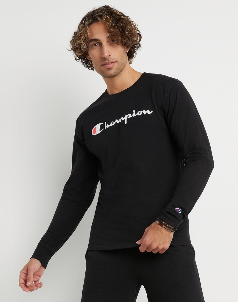 Men\'s Champio Classic Long Sleeve T Shirts Black | M8ZM88