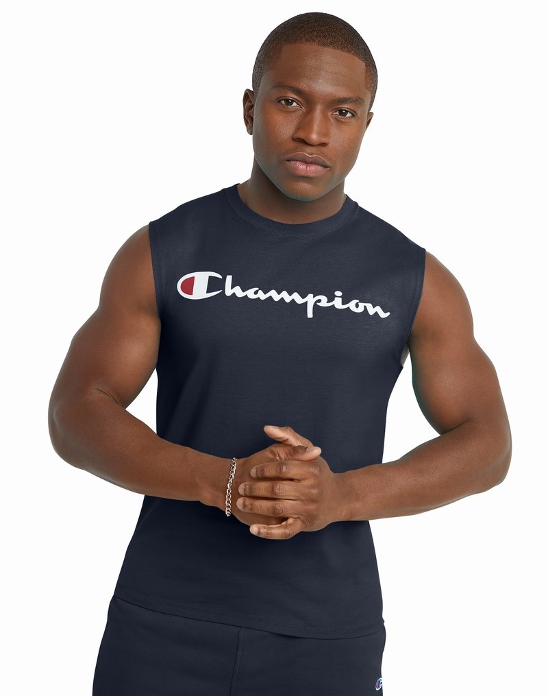 Men\'s Champio Classic Muscle Tank Top Navy | G8CE38