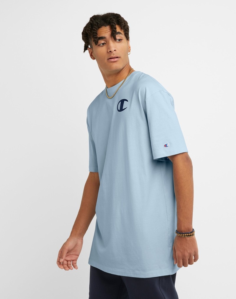 Men's Champio Classic T Shirts Blue | H3NE49