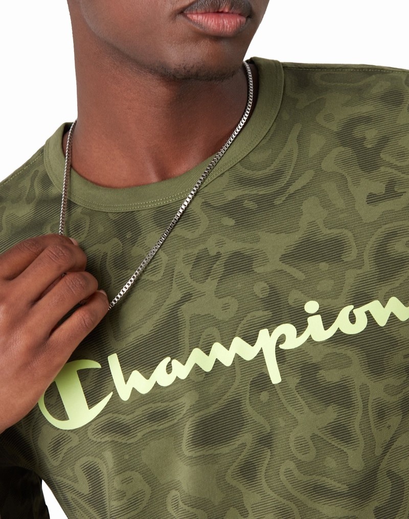 Men's Champio Classic T Shirts Olive | T5EO31