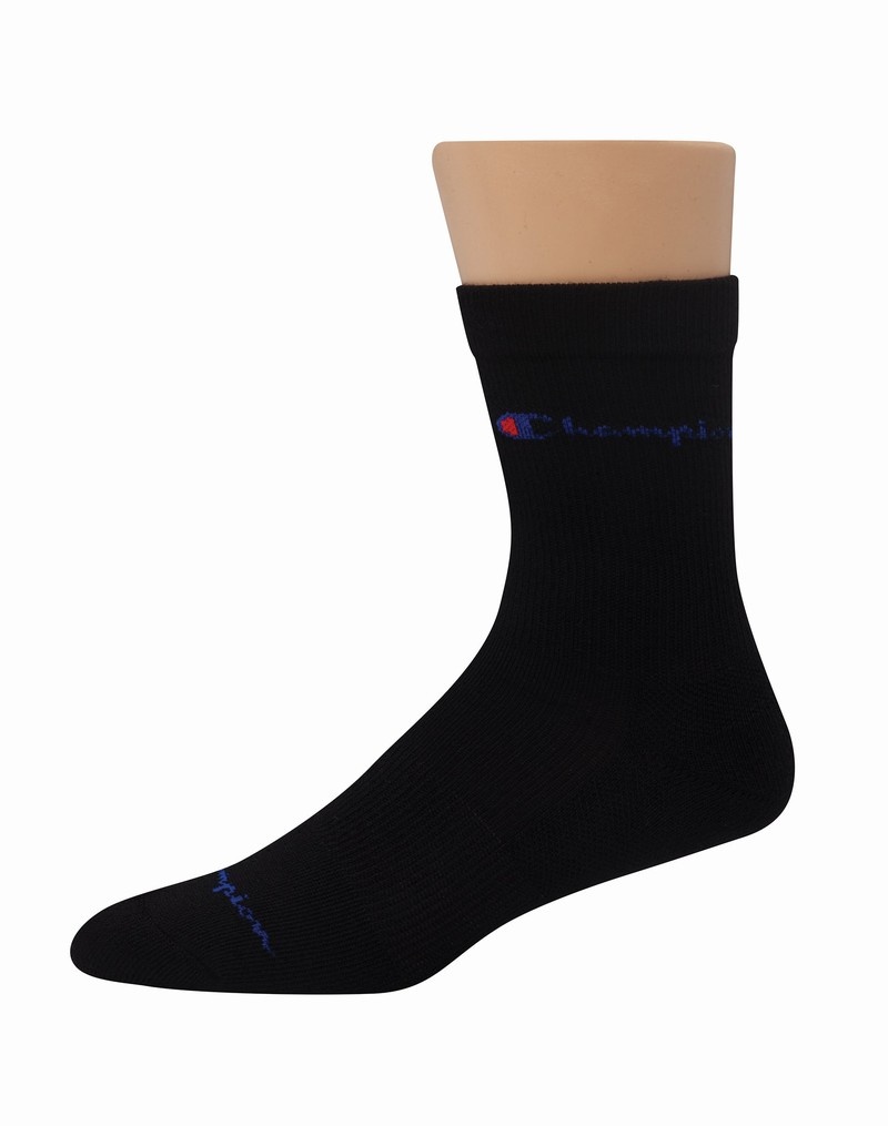 Men's Champio Compression Mid-Crew Socks Black | G1BV25