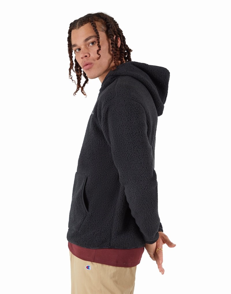 Men's Champio Cozy Shearling Hoodie Black | N7OO75