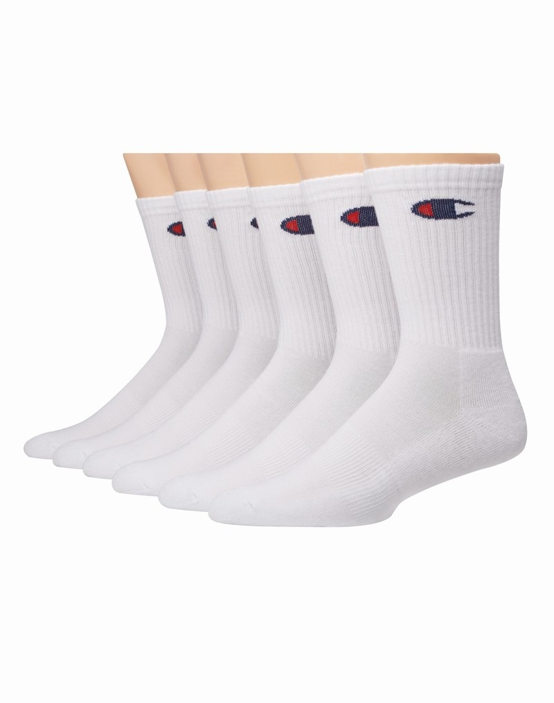 Men\'s Champio Crew Extended Sizes Socks White | B4SL92