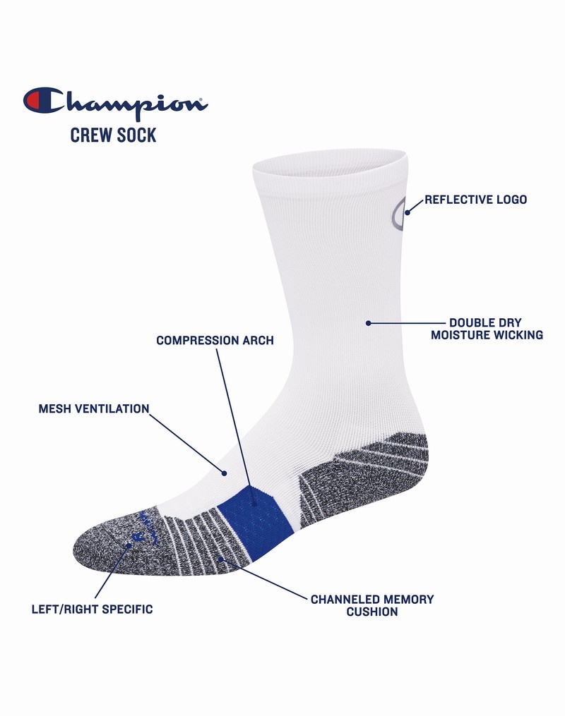 Men's Champio Crew Socks White | U6NY70